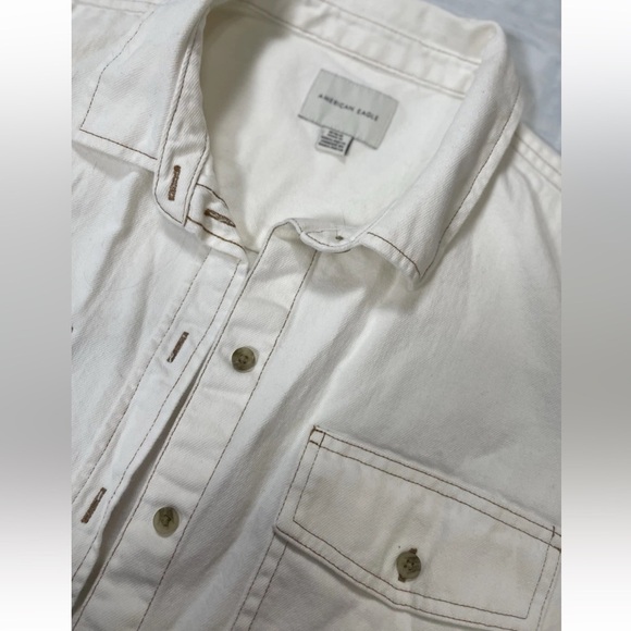 American Eagle Woman’s M Shacket Oversized Off White Denim button down Shirt - Picture 10 of 14
